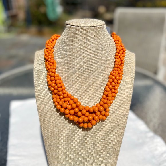 Twisted Multi Strand Burnt Orange Lucite Pearl Necklace Spring Summer Vacation - Picture 2 of 4